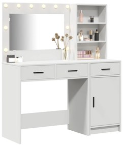 Conjunto de Mesa de Maquiagem 2 Peças com LED em Madeira Branca