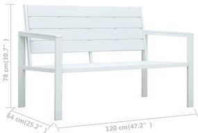 Banco de jardim 120 cm PEAD aspeto de madeira branco
