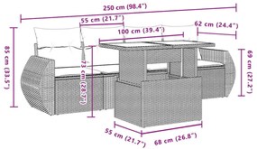 5 pcs conjunto de sofás p/ jardim com almofadões vime PE bege