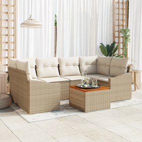 Conjunto de Sofá de Jardim de 7 Peças com Almofadas Bege Poli Rattan A