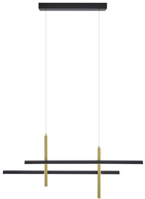 Candeeiro suspenso de design H preto com dourado incluindo LED regulável em 3 níveis - Joy Moderno