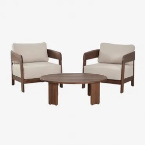 Conjunto De Sala Com 2 Poltronas E Mesa De Centro Em Madeira De Acácia Uleno Castanho-acácia Escuro - Sklum