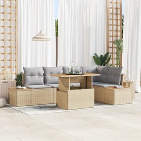 Conjunto de Sofás de Jardim vidaXL de 6 Peças com Almofadas Bege Rattan Poliéster