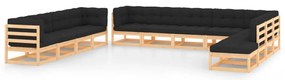 12 pcs conj. lounge jardim c/ almofadões antracite pinho maciço