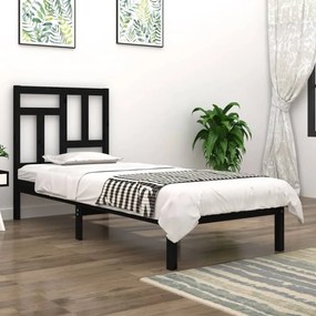 vidaXL Estrutura de cama solteiro 90x190 cm pinho maciço preto