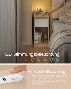 Conjunto de 2 mesas de cabeceira com iluminação LED e portas USB 30 x 25 x 59,5 cm Amarelo amêndoa + Branco