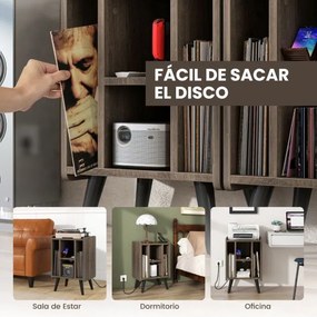 Estante para gira-discos de vinil com 4 prateleiras abertas Tomada eléctrica e porta de carregamento USB Estante de exposição castanha vintage