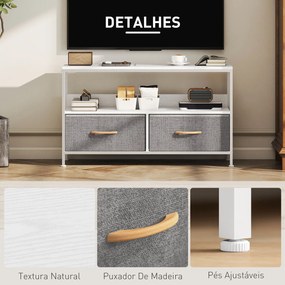 Móvel de TV com Prateleira e 2 Gavetas de Tecido Dobráveis para Televisores até 47 Polegadas  98x29x56 cm Branco e Cinza