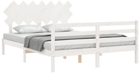Estrutura de cama King Size com cabeceira madeira maciça branco