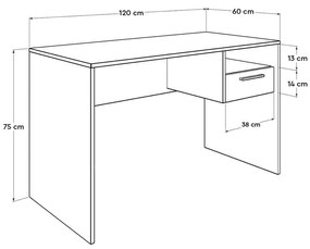 Secretária "Simple" com Gaveta - 120 x 75 x 60 cm - Antracite e Carval