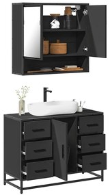 vidaXL 2 pcs conjunto móveis casa de banho derivados de madeira preto