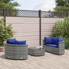 5 pcs conjunto sofás de jardim c/ almofadões vime PE cinzento