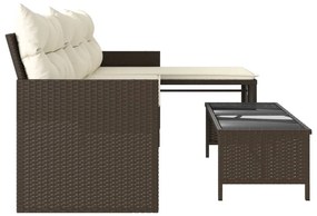 Sofá de jardim forma de L c/ mesa e almofadões vime PE castanho