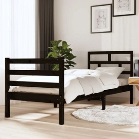 vidaXL Estrutura cama pequena solteiro 75x190 cm madeira maciça preto