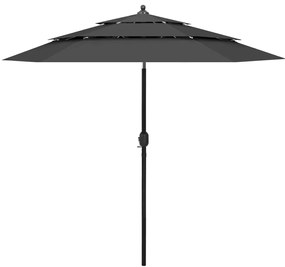 vidaXL Guarda-sol de jardim 3 camadas c/ poste alumínio 2,5m antracite