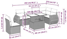 7 pcs conjunto de sofás p/ jardim c/ almofadões vime PE preto