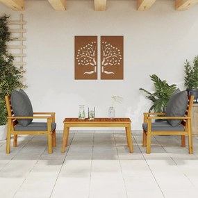 3 pcs conjunto lounge de jardim c/ almofadões acácia maciça
