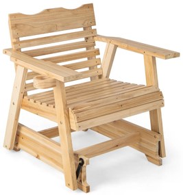 Cadeira de baloiço de madeira independente com braços altos assento curvo para varanda jardim 80 x 81 x 87 cm Natural