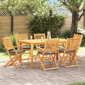 Cadeiras de Jardim Dobráveis vidaXL com Almofada Cinza 6pcs em Madeira de Acácia Sólida
