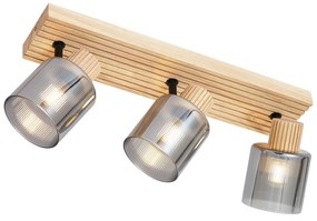 Foco moderno madeira com vidro fumê 3-luzes giratório e inclinável - Gracy Moderno