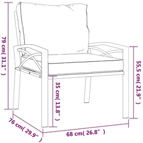 Cadeiras de jardim c/ almofadões cinzentos 2pcs 68x76x79 cm aço