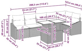 Sofá de Jardim de 7 Peças com Almofadas Cinza em Rattan Sintético