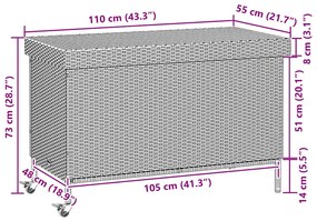 Caixa de arrumação com rodas 110x55x73 cm vime PE cinzento