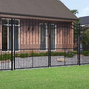 vidaXL Portão de cerca com topo em forma de lança, preto, 305x175 cm, aço com revestimento em pó