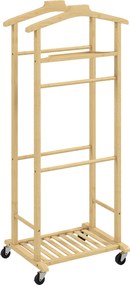 Cabide de Pé de Bambu Cabide com Rodas Suportes para Roupas Barras para Calças Bandeja e Sapateira  47x33,7x105,5 cm Madeira