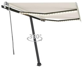 vidaXL Toldo retrátil manual com LED 300x250 cm cor creme