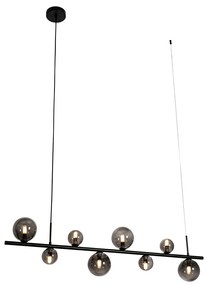 Candeeiro suspenso preto com vidro fumê, alongado 8 luzes - Mônaco Design,Moderno