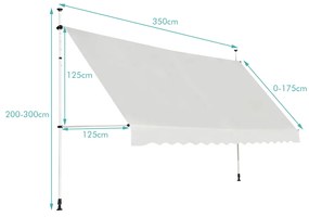 Toldo Exterior 350 x 125 cm Altura Ajustável 2-3 m com Manivela e Resistente às Intempéries Manual para Jardim e Varanda Bege