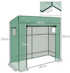 Estufa de Jardim em Aço e PE – 196x77x197 cm | Com Janelas de Malha e