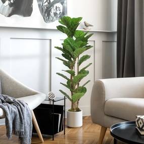 Planta artificial de interior de 120 cm – Figueira-lira artificial com vaso de plástico e tronco de madeira maciça, verde