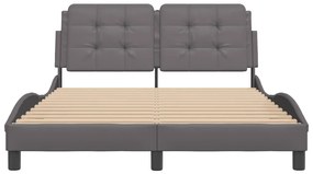 Estrutura de cama c/ luzes LED 120x200cm couro artificial cinza