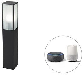 LED Candeeiro de pé exterior inteligente preto com vidro canelado 80 cm incl. Wifi A60 - Charlois Moderno
