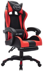 Cadeira estilo corrida luzes LED RGB couro arti. vermelho/preto