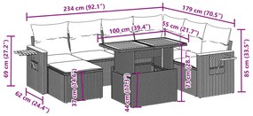 8 pcs conjunto de sofás p/ jardim com almofadões vime PE bege