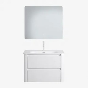 Conjunto De Móvel De Casa De Banho Em Madeira Com Lavatório Integrado Egerton Branco & Led Retangular E Anti-embaciamento 80x70 - Sklum