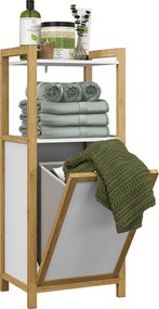 Móvel de pé em bambu, cesto de roupa suja para casa de banho, economizador de espaço - 2 prateleiras - 40 x 30 x 86,5 cm
