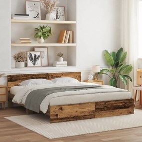 vidaXL Estrutura de Cama com Cabeceira Madeira Antiga 180x200 cm Madeira Projetada