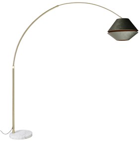 Candeeiro de Arco em Latão com Abajur Duplo de Veludo Branco e Verde - XXL Clássico / Antigo,Moderno