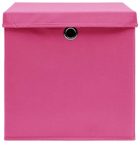Caixas de arrumação com tampas 4 pcs 32x32x32 cm tecido rosa