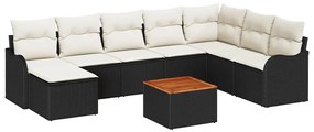 Conjunto de Sofá de Jardim de 9 Peças com Almofadas em Rattan Preto e