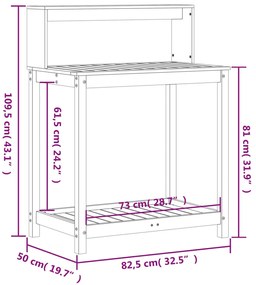 Mesa de jardinagem c/ prateleiras 82,5x50x109,5 cm pinho maciço