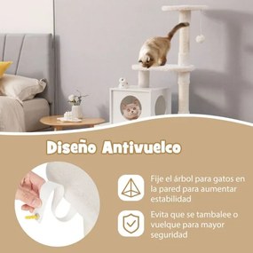 Casa para gatos com armarios para arrumação Caixa de areia e torre de arranhar Armário com esconderijo e divisória 77,5 x 49 x 132 cm Branco