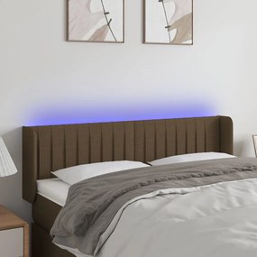 Cabeceira de cama c/ luzes LED tecido 147x16x78/88 cm castanho