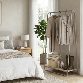Charriot com Prateleira para Sapatos Barras Superior e Laterais Estrutura de Metal 80x44x140 cm Madeira e Cinza