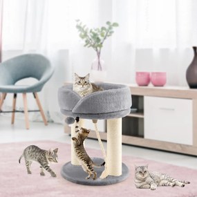 Árvore para gatos, altura 53 cm, torre para gatos 4 em 1 com plataforma de base acolchoada, bola de salto e corda de sisal Cinzento