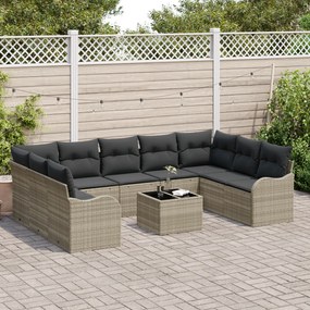 Conjunto de Sofás de Jardim vidaXL com 10 Peças e Almofadas Cinza Ratt
